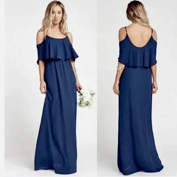 Show Me Your Mumu Caitlin Ruffle Maxi Dress in Rich Navy Crisp Blue Size XS - Image 11