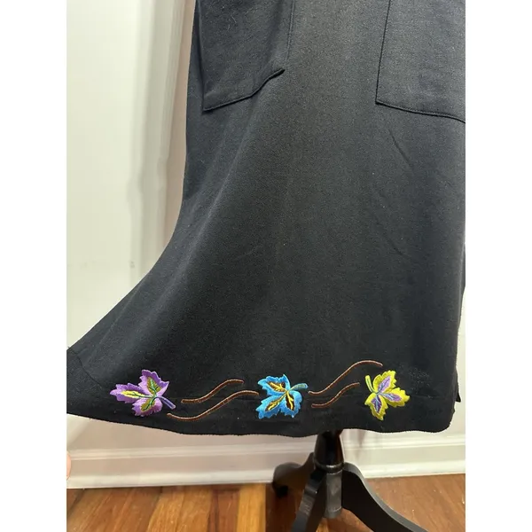 Foot Prints Maxi Dress Size Small Black Leaves Embroidered Lagen Harvest Pockets - Image 5