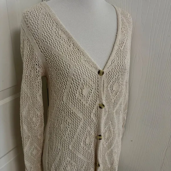 Free People Diamond Crochet Knit Long Cardigan Duster M2 - Image 3