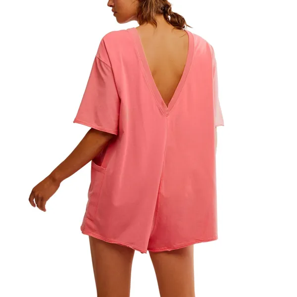 NEW Free People Movement Neon Coral Oversized Shapeless Hot Shot Tee Romper XS - Image 11