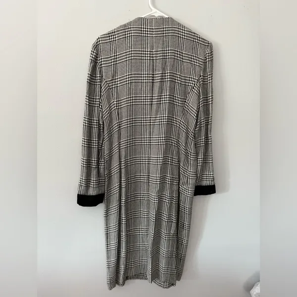 VTG Patty O’Neil Plaid Houndstooth Longline Coat Black White Pattern Size M 6 - Image 14