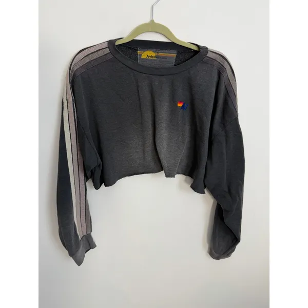 Aviator Nation Classic Stripe Cropped Crew Sweatshirt size small - Image 2