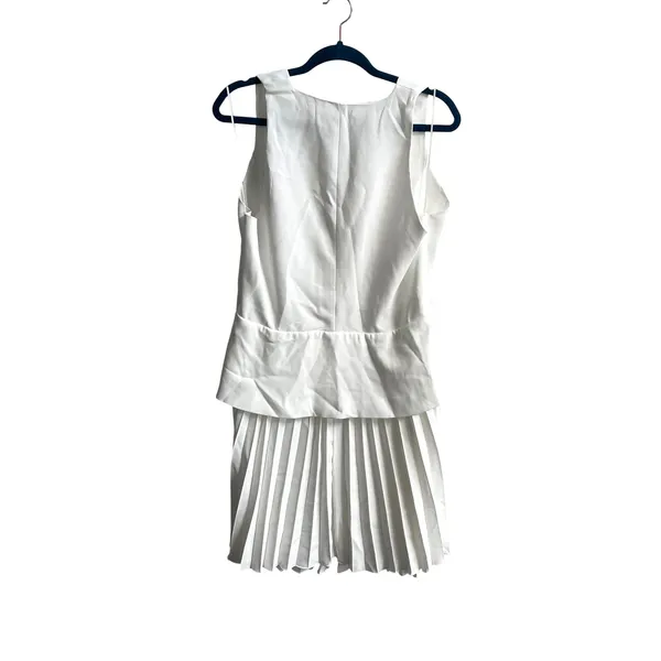 Zara Dress Women XL White Old Money‎ Pleated Mini Skirt V-Neck Waistcoat Vest - Image 5