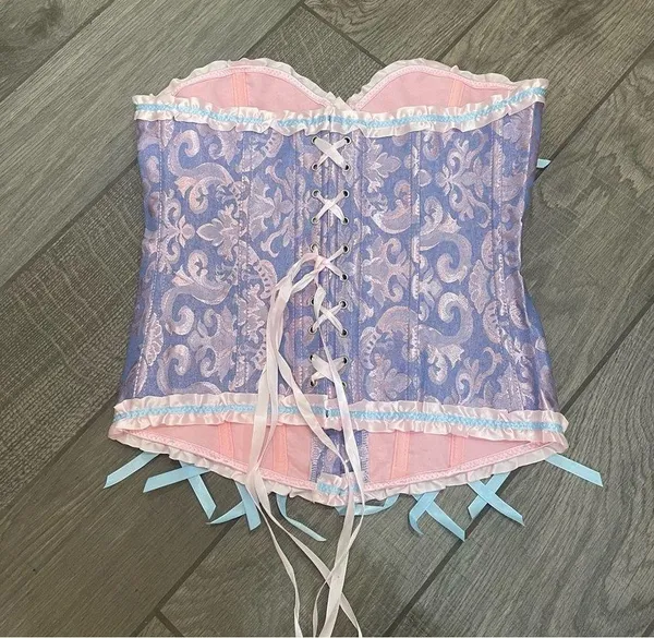 Lacing Corset Satin Floral Boned Body Shaper Bustier Top (Rapunzel Costume) - Image 2