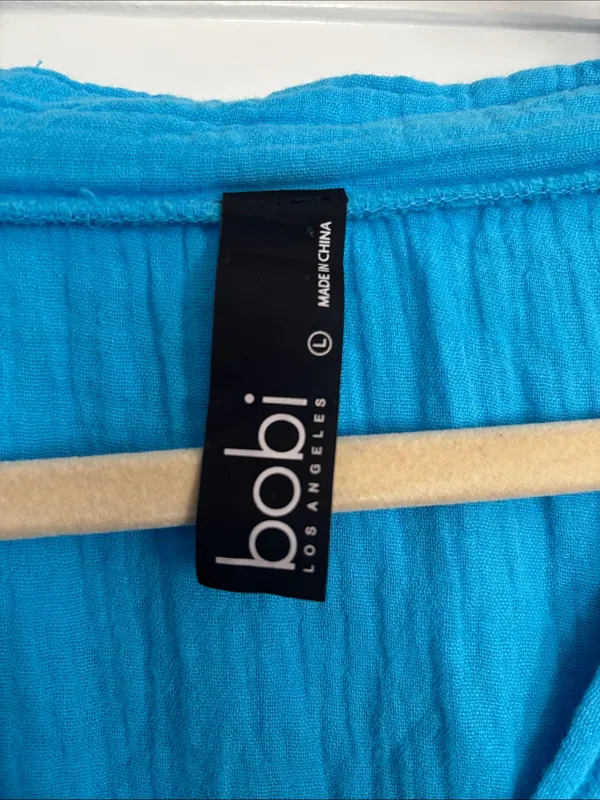 Vibrant Turquoise V-Neck Tunic Gauze Beach Dress - Image 2