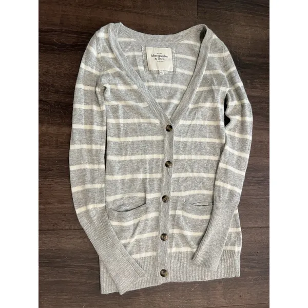 Abercrombie & Fitch Striped Cardigan Sweater V Neck Vintage Y2K SZ XS - Image 9