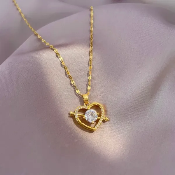 18K Gold Plated CZ Cubic Zirconia Love Heart Pendant Necklace for Women - Image 2