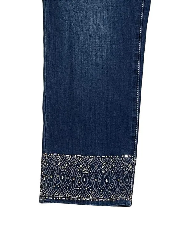 So Slimming By Chico's Womens Jeans Size 0.5 Capri Jeweled Ankles Blue 31X27 - Image 3