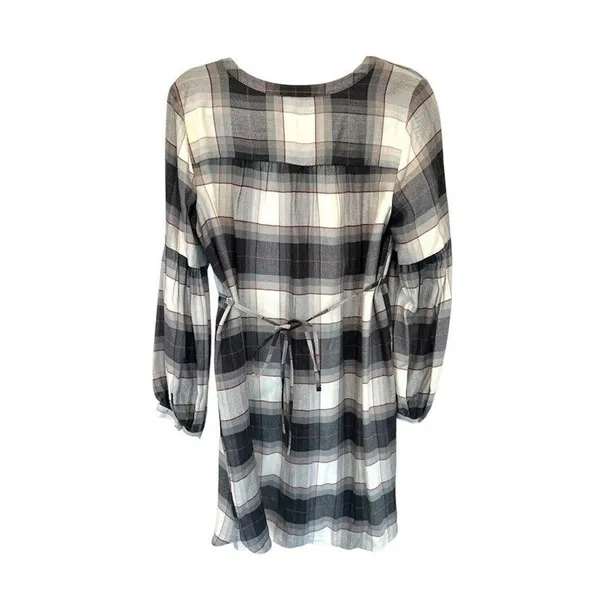 Loft Plaid Button Popover Long Sleeve Swing‎ Shirt Dress Size Medium Belt - Image 2