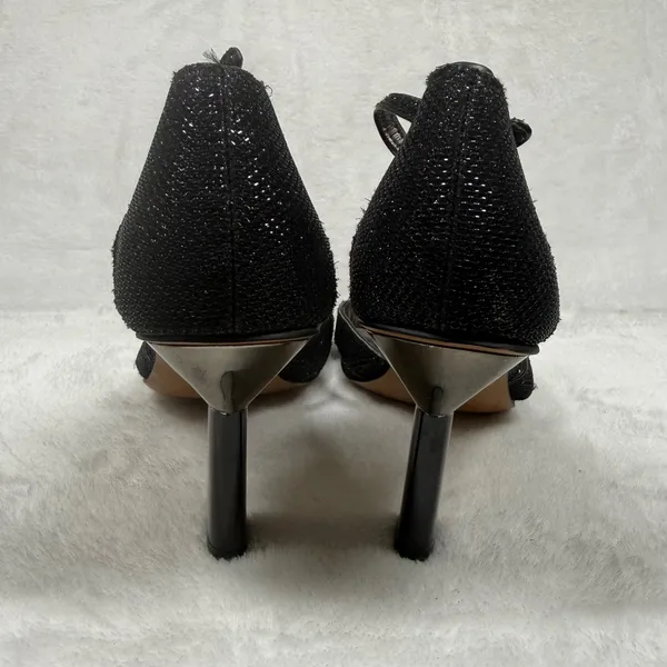 Franco Sarto Black Glitter Square Toe Strappy Ankle‎ Strap Sandals Heels 7.5 - Image 5