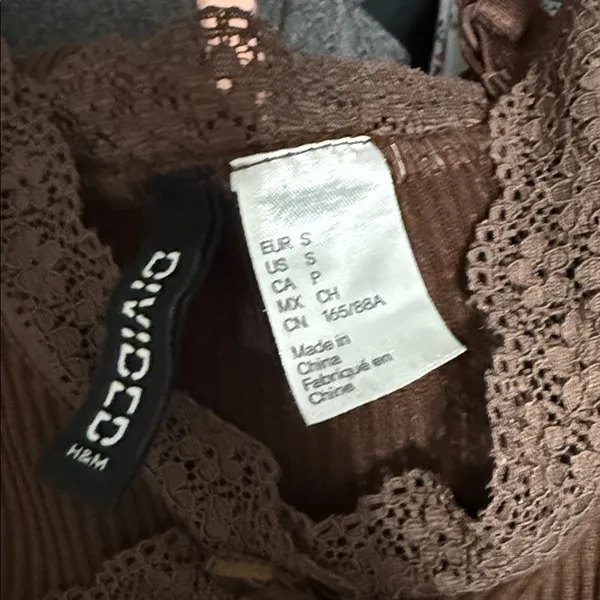 Divided Brown Lace Trim Ribbed Dress Small Y2K Coquette Dark Feminine Romantic‎ - Image 8