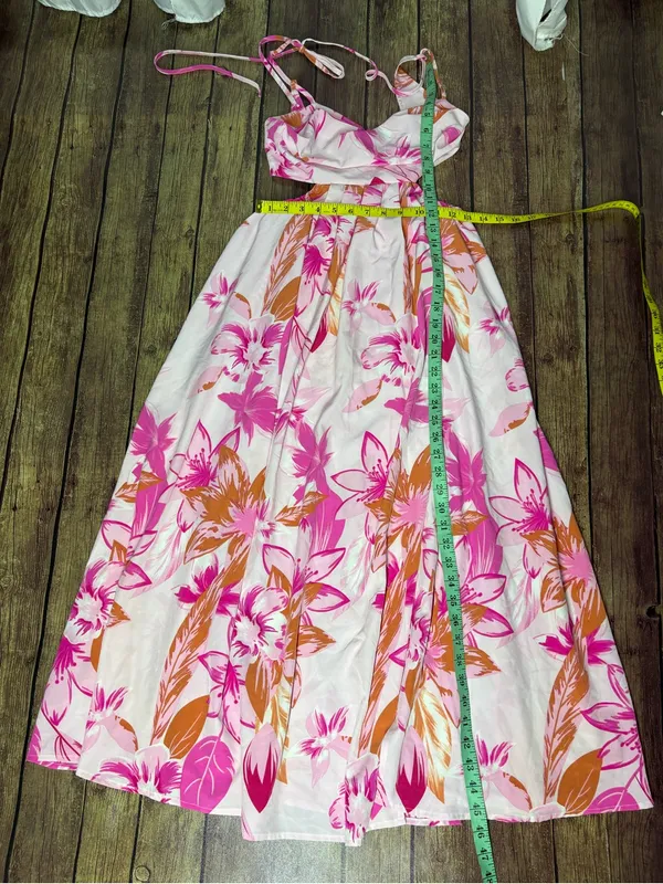 Pink Floral Maxi Dress with Spaghetti Straps - Image 6