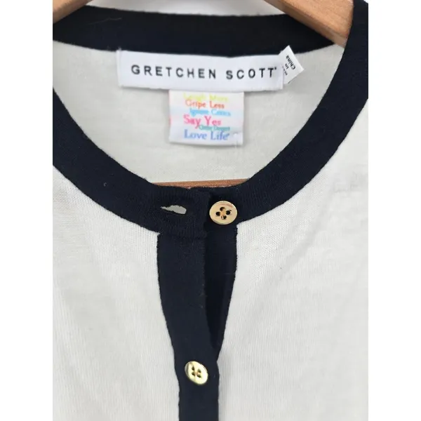 Gretchen Scott Cardigan Womens S Cherry On Top White Black Button Down NEW - Image 2