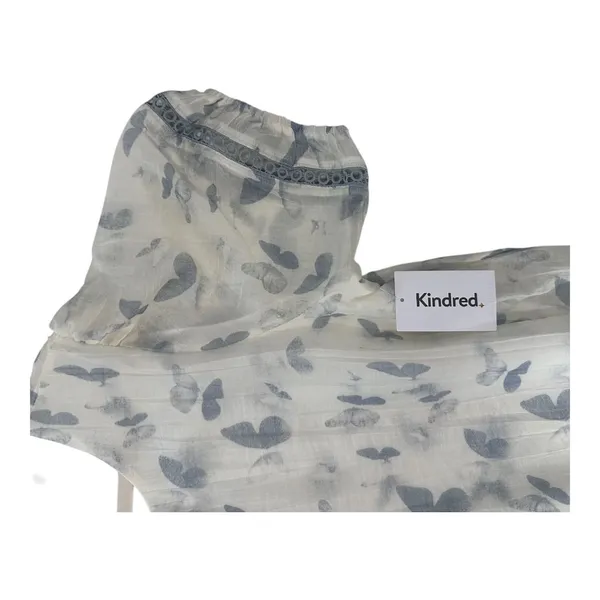 Kindred Size-L Dress White Blue Butterfly Knee Length Ruffle‎ - Image 9