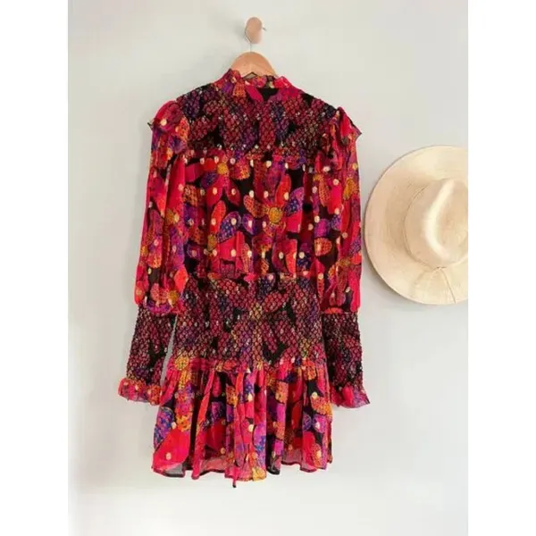 Farm Rio‎ | NWT Heart Daisy Smocked Mini Dress Floral Long Sleeve | Sz XS - Image 9