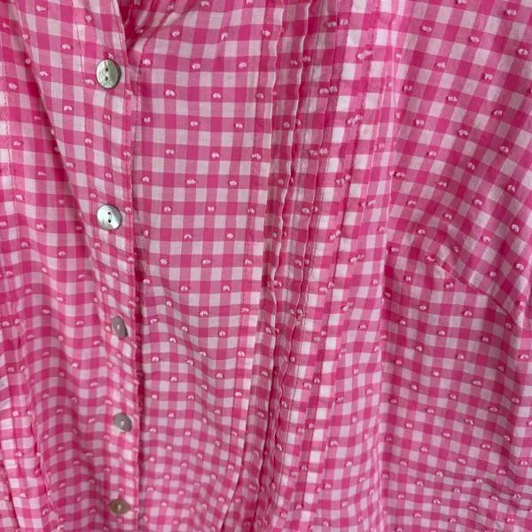 Ruby Rd Pink Gingham Textured Button Up Shirt Size 1X Lightweight Preppy‎ Cotton - Image 2