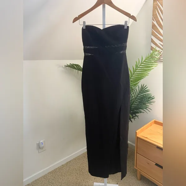 Revolve Likely Vas Gown‎ Slit Sheer Strapless Black Maxi Dress 2 - Image 4
