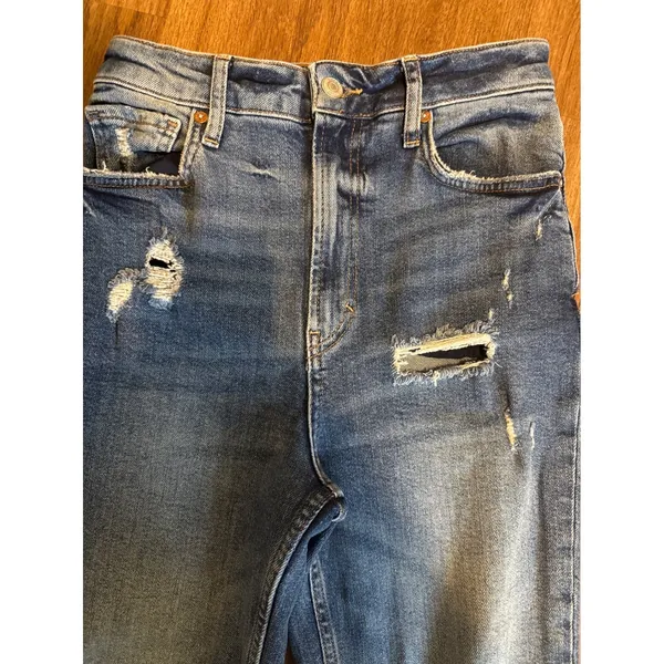 Abercrombie & Fitch High Rise Straight Distressed Jeans‎ Medium Wash Blue 26 - Image 2