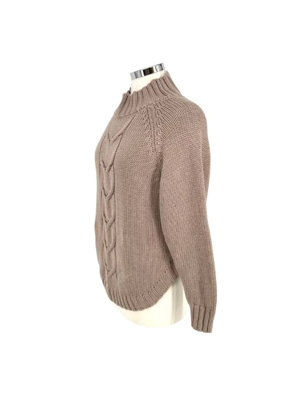 Nanette Lepore Cable Knit Mock Neck Sweater Beige Greige Coastal Cozy Size Small - Image 6
