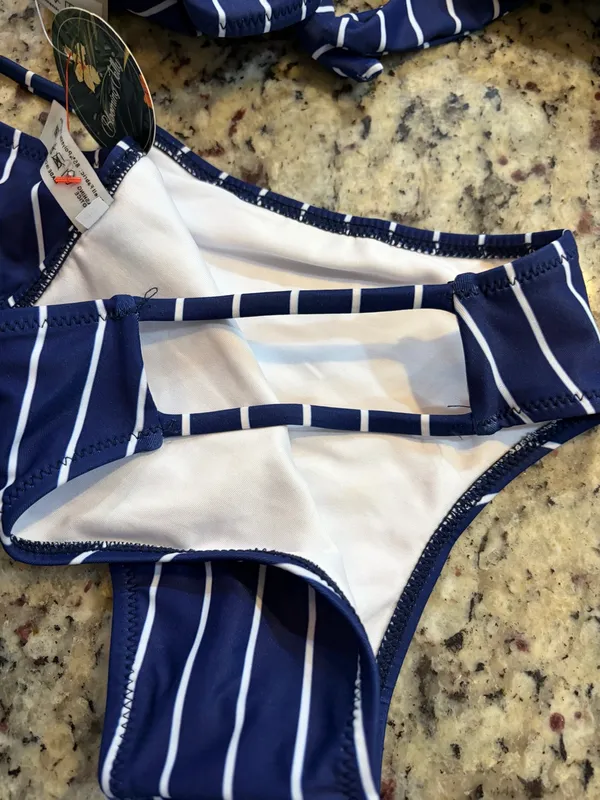 Blooming Jelly Navy Stripe Tie-Front Bikini Set - Image 4