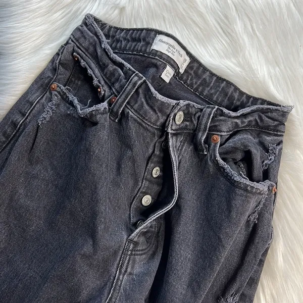 Abercrombie Black Curve Love High Rise Ripped Knee Dad Jeans - Image 5
