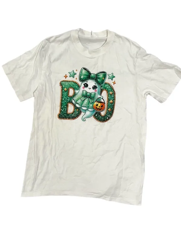 Women’s White Halloween 'BOO' Ghost Graphic Tee - Image 2