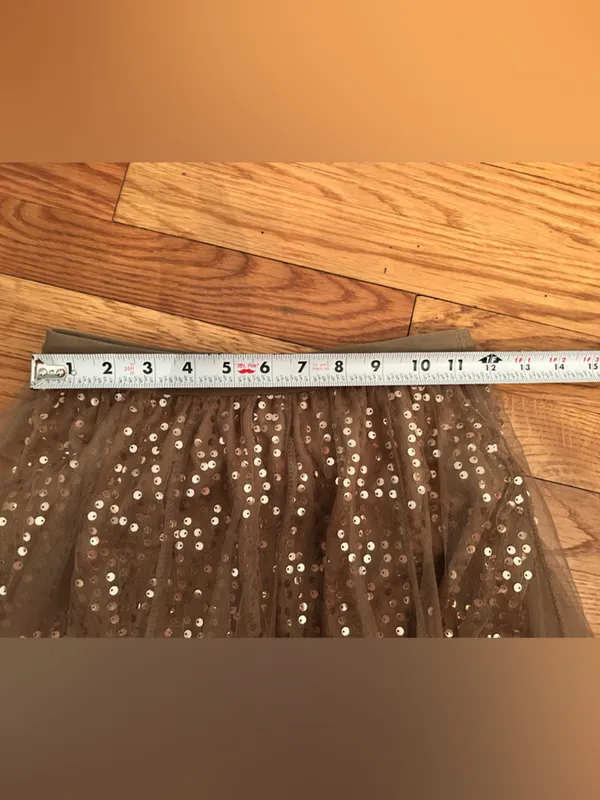 Sequined Tulle Midi Skirt in Light Brown - Image 4