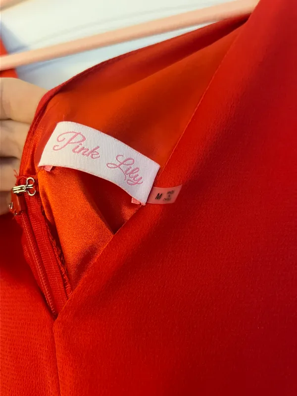 Red Pink Lily Dress - Image 3