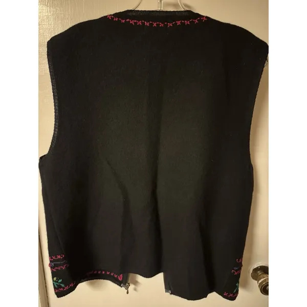 Vntg Napa Valley‎ 100% Wool Embroidered Zip Cardigan Size M - Image 9