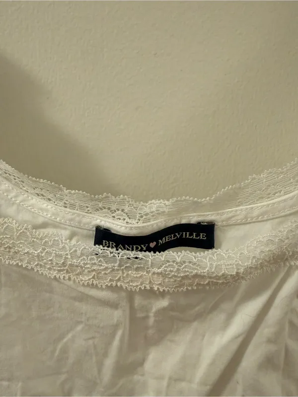 Brandy Melville White Lace-Trim Scoop Neck Top - Image 2