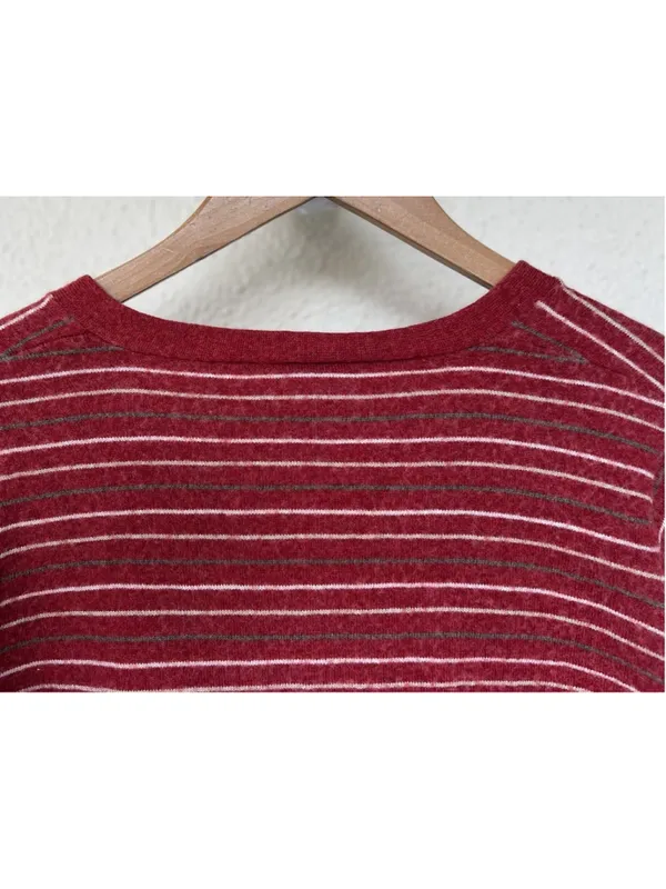 VTG Old Navy Red Striped V Neck Button Cardigan Sweater Wool Blend Prep Academia - Image 4