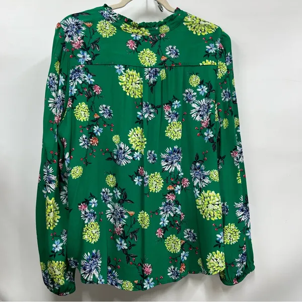 LOFT xl Green Floral Blouse women’s ruffle lightweight long sleeve casual top - Image 11