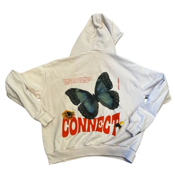 Lonely Ghost "Connect" Graphic Hoodie, Cream, Size S - Image 2