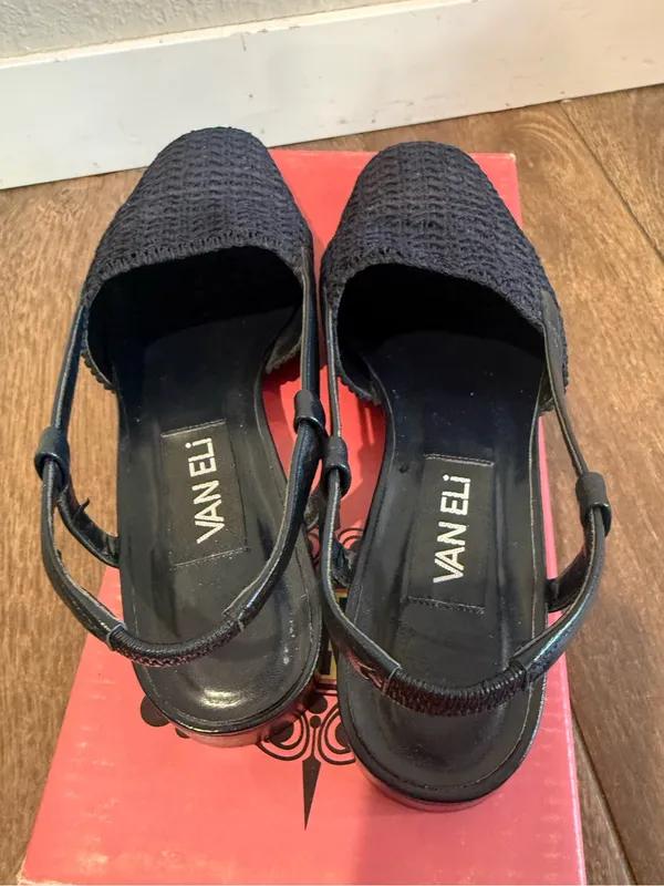 Vaneli Woven Slingback Flats Black Navy Textured Pointed Toe Womens Size‎ 7.5 - Image 4