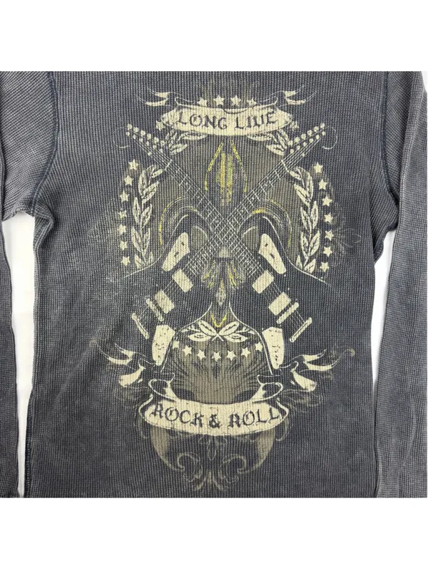 No Boundaries Sz Small Rock Roll Graphic Thermal Waffle Shirt Y2K Unisex Grunge - Image 2