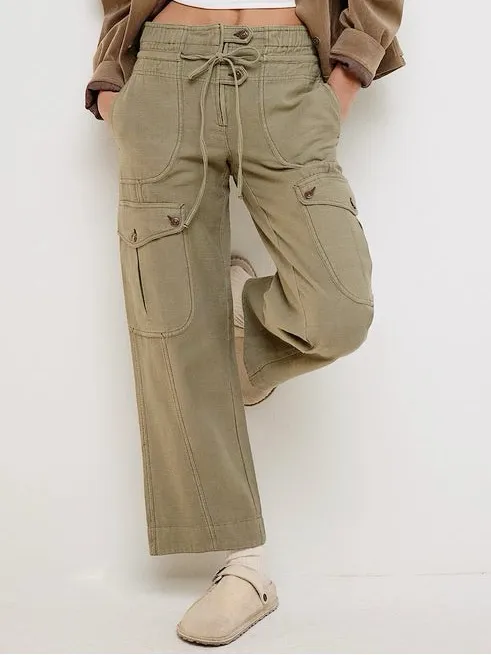 Free People Park Ave Cargo Pants Sz XS Olive Green Wide Leg Cotton Utility Boho - Image 5