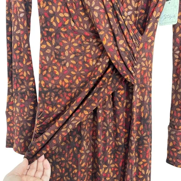 Free People Revolve Shayla Wrap Midi Dress‎ Brown Floral Long Sleeve Midi Dress - Image 6