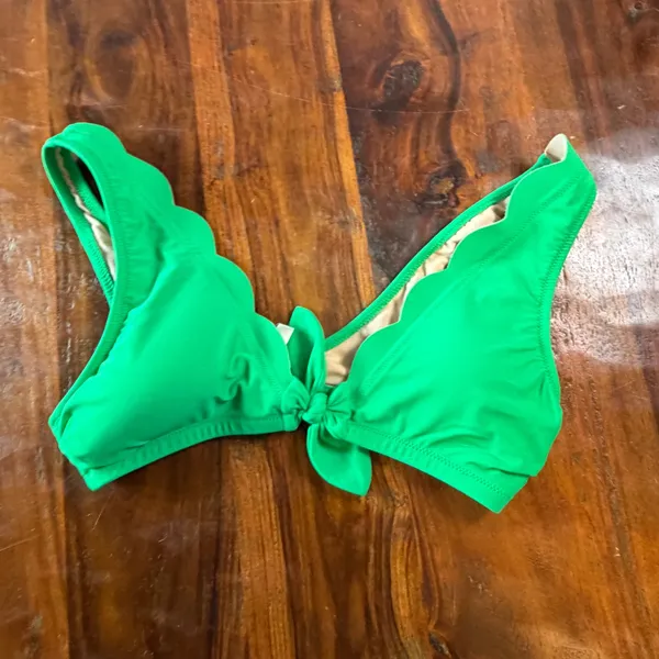J.Crew Womens Kelly Green Scalloped V-Neck Front Tie Bikini Set XS - Image 4