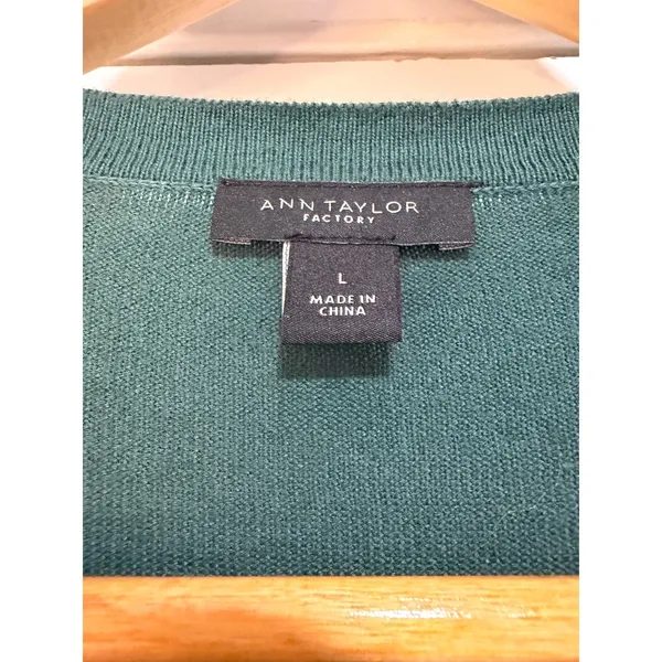 Ann Taylor Factory Teal Green Floral Embroidered Mesh Cardigan Sweater Large - Image 13