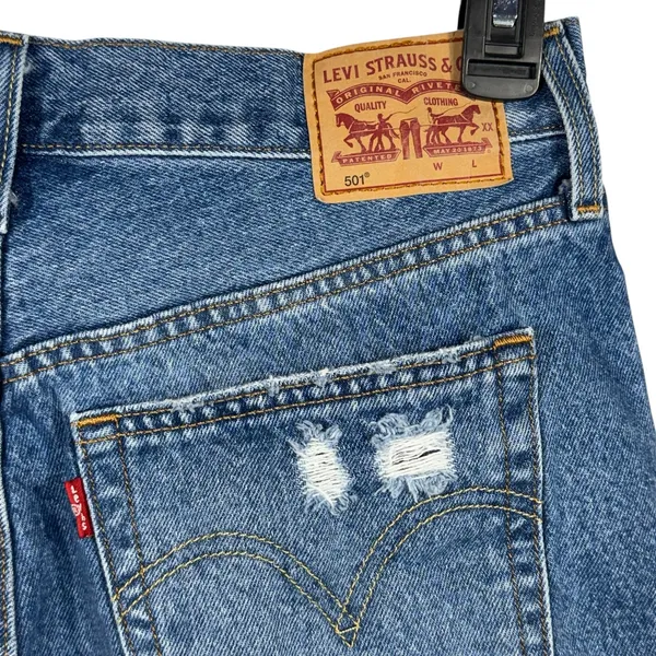 Levi’s 501 SZ W30 Jean Shorts Button-Fly Distressed Hi-Rise Cuffed Hems Pockets - Image 4