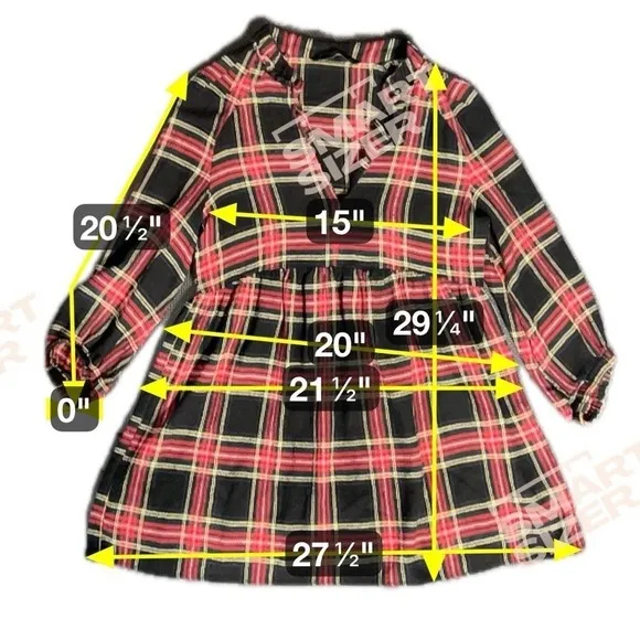 Zara Basic Women Small Red Black Plaid Ruffle V-Neck Babydoll Tunic Dress‎ - Image 5