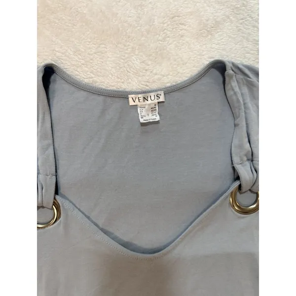 Venus Women’s Blue Sleeveless Top With Fringe Hem Size m - Image 4