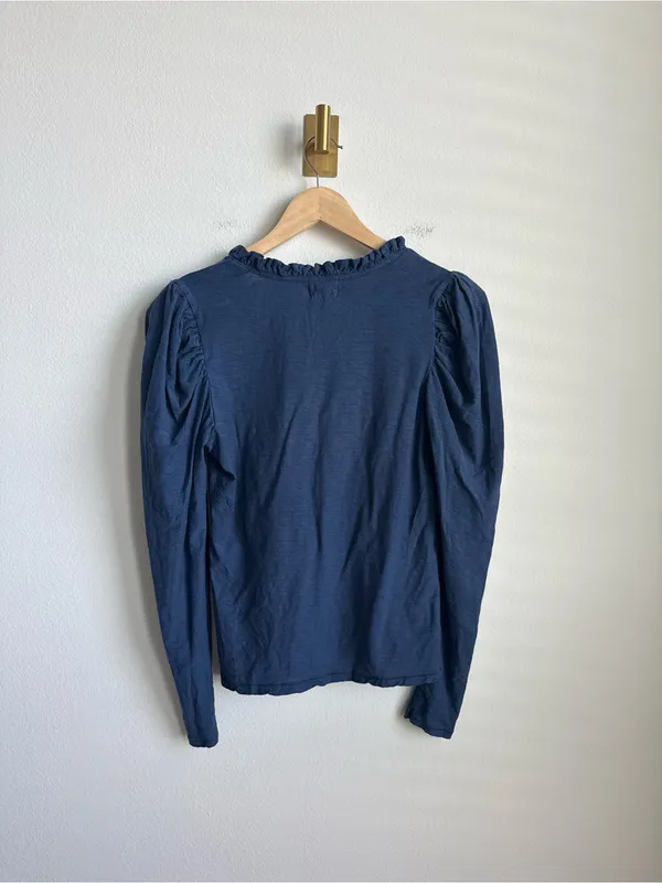 Nation LTD Tamira Elizabethan Tee Ocean Blue Ruffle Pima Cotton Top Medium - Image 10