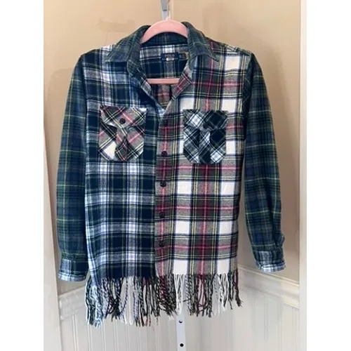 Polo Ralph Lauren Patchwork Plaid Fringe Flannel Shirt Multi Color XS - Image 2
