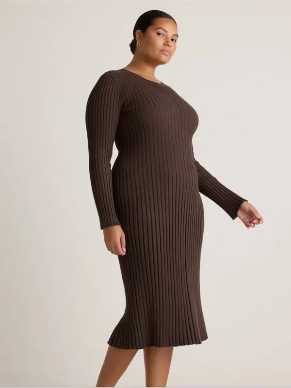 Quince Cotton Cashmere Ribbed Long Sleeve Crew Midi Dress, XL - Image 4