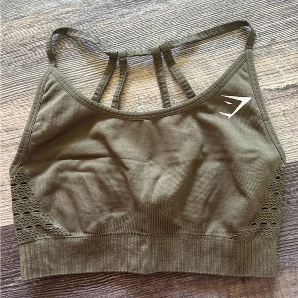 Gym Shark Flex Sports Bra Olive Green‎ Small - Image 2