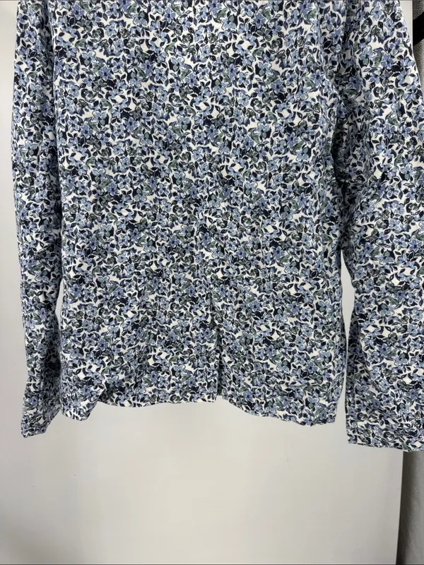 Garnet Hill Blue Green Floral Pajama set organic cotton long sleeve pants L/XL - Image 9