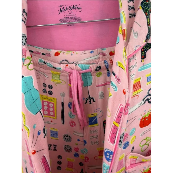 Nick & Nora Sewing Seamstress Novelty Print Modal Pajama Set Pink Size XL - Image 7
