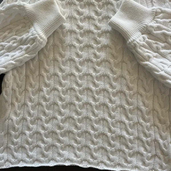 J.Crew White Relaxed-fit Cable-knit Crewneck Sweater Size Small - Image 7