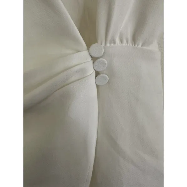 Commense Womens Collared Cuffed Sleeve Button Wrap Short Dress White Medium - Image 9